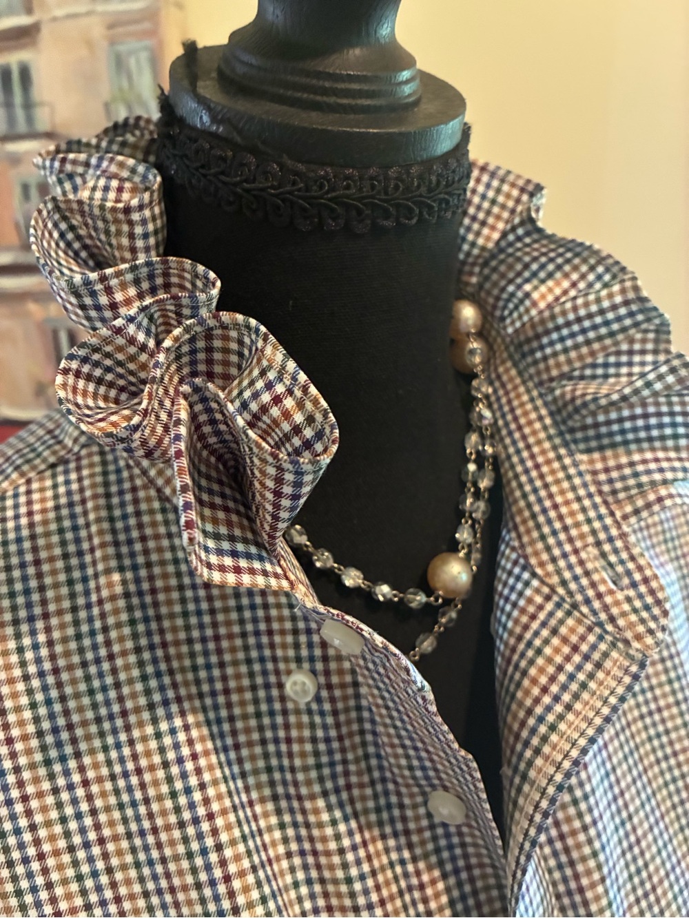 Jos. A. Bank Blue and Brown Checked Tie-Front Button Down Shirt - Picture 2 of 7